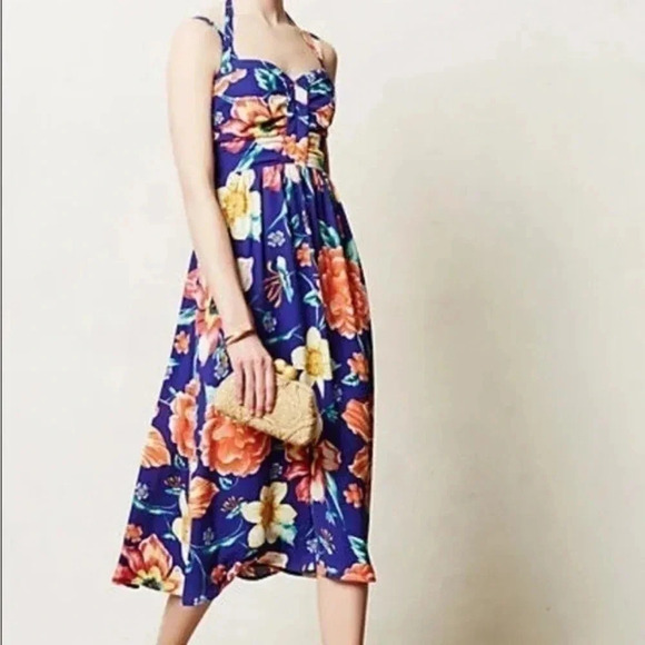 Moulinette Soeurs  (Anthropologie) Anona Blue Floral Midi size 4 - Picture 1 of 9